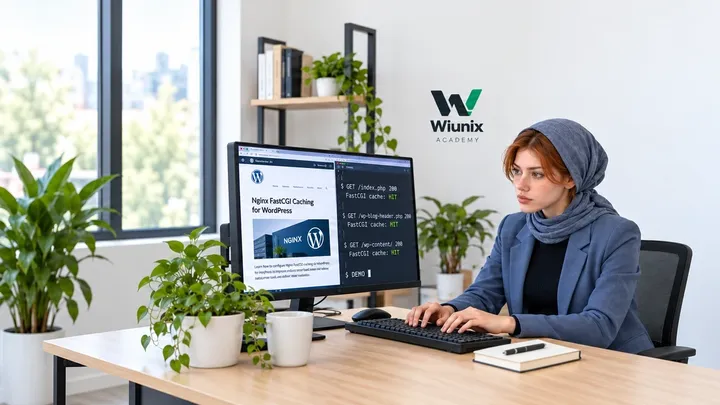کیت در فضای نمایشی آکادمی ویونیکس با نمایشگر نمونهٔ وردپرس و کش Nginx کار میکند.