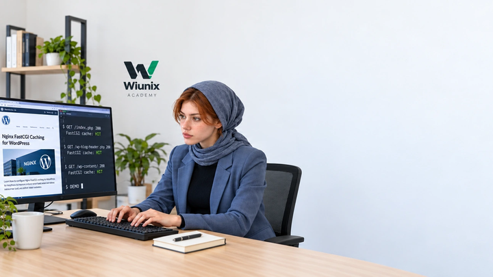کیت در فضای نمایشی آکادمی ویونیکس با نمایشگر نمونهٔ وردپرس و کش Nginx کار میکند.
