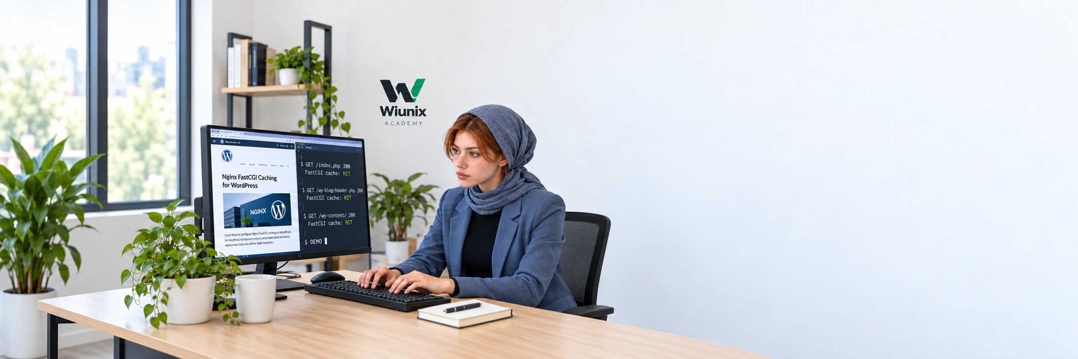 کیت در فضای نمایشی آکادمی ویونیکس با نمایشگر نمونهٔ وردپرس و کش Nginx کار می‌کند.