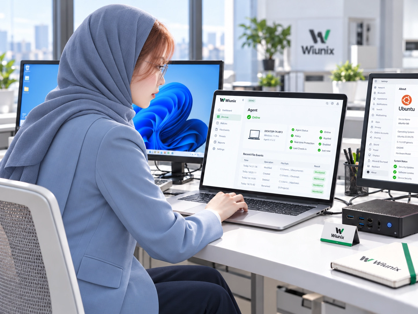 تصویر نمایشی از آزمایش Wiunix Agent روی رایانهها و تجهیزات سازمانی
