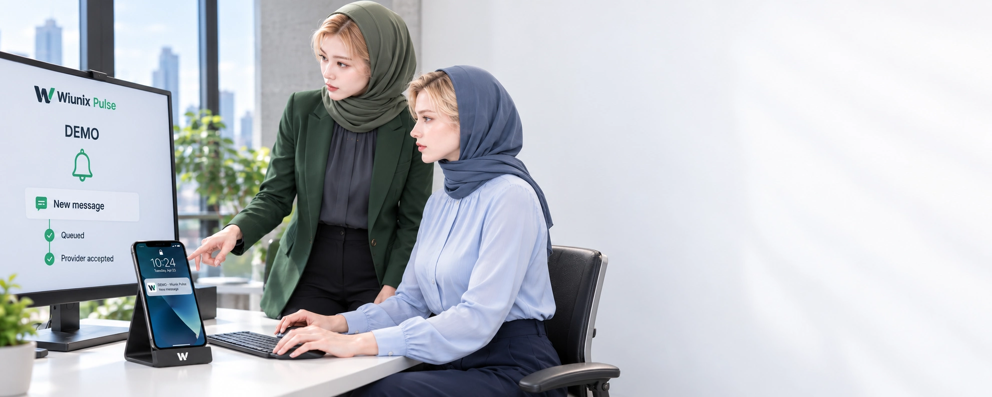 صحنهٔ تولیدی ارسال پیام نمونه در ویونیکس Pulse و نمایش اعلان روی گوشی