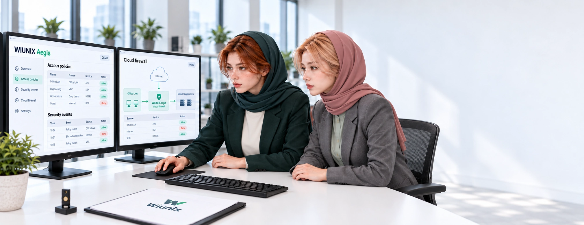 بررسی پنل نمایشی ویونیکس Aegis و قوانین فایروال ابری روی دو نمایشگر