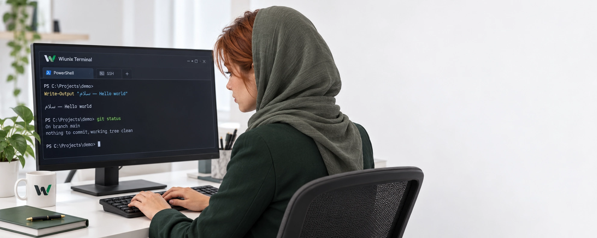 تصویر نمونهٔ Kate هنگام کدنویسی با متن ترکیبی فارسی و انگلیسی در نمای مفهومی Wiunix Terminal