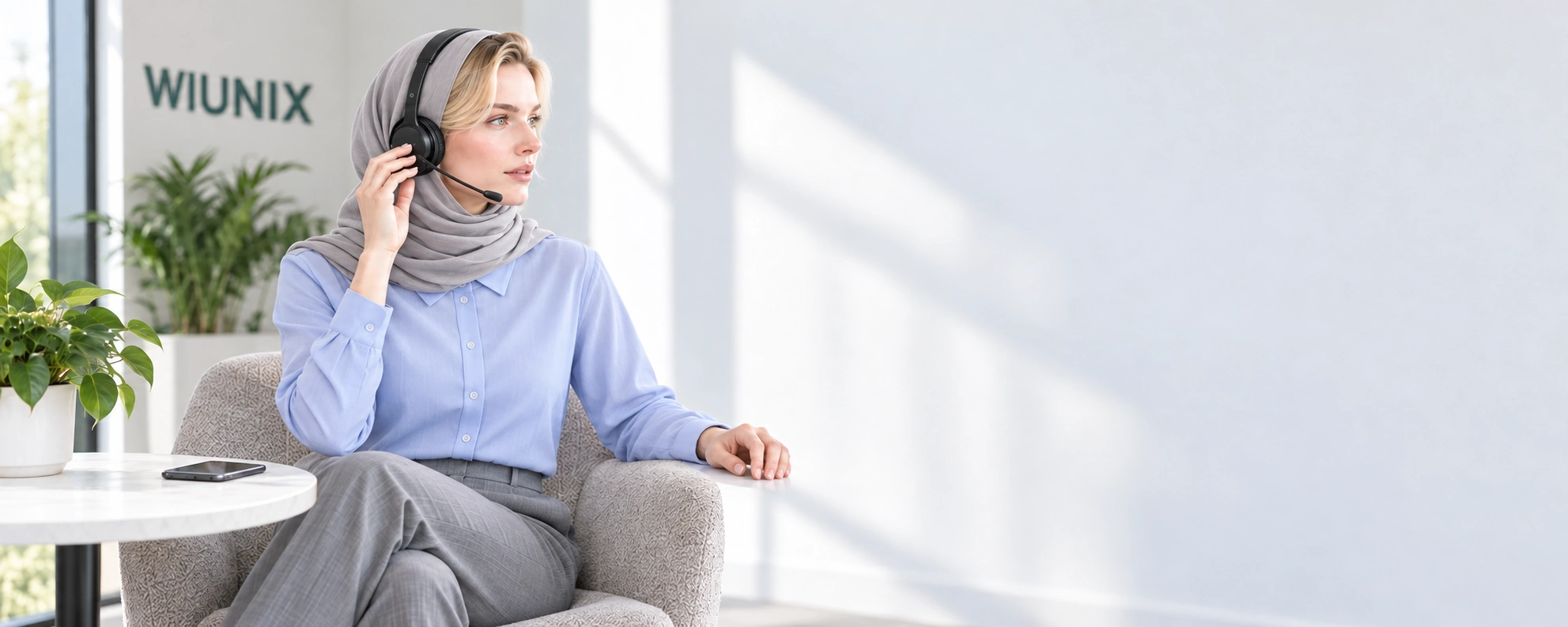 صحنهٔ نمایشی تماس با هدست در ویونیکس Voice با پوشش حرفهای ایرانی